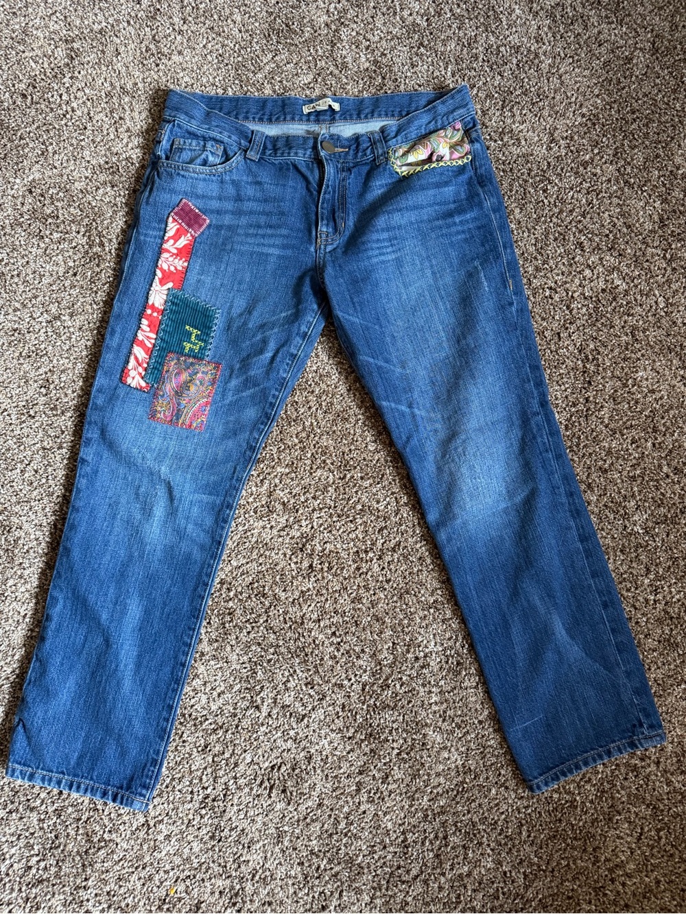 CAbi women’s Jeans with Colorful Patchwork size 6